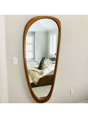 190  cm  Asimetrik Dekoratif Duvar Boy Aynası-Doğal Ahşap Masif ÇERÇEVELI(ÖZELLEŞTIRILEBILIR)-112