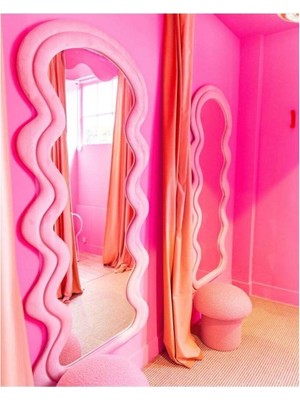 150  cm  Kadife Kumaş Çerçeveli Dekoratif Duvar Boy Aynası - Konsol Üstü Salon Aynası