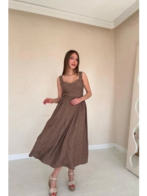 Defy Moda Vizon Yanları Büzgülü Göğüs Kuplu Elbise