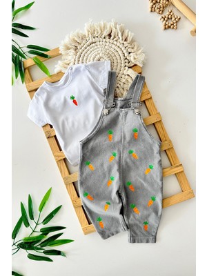 Miniğimin Cicileri Havuç Baskılı Yumuşak Kotlu Unisex Bebe 2 li takım - Gri