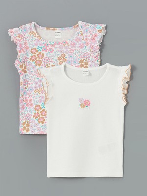 Lcw Kids  Baskılı Fırfırlı Kız Bebek Tişört 2'li Takım