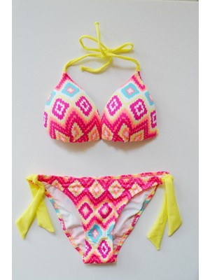 Beria Kadın Üçgen Yarım Dolgulu Desenli Sarı Bikini Takımı