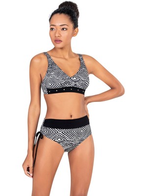 Endeep Kadın Zebra Desenli Yüksek Bel Toparlayıcı Bikini Takımı