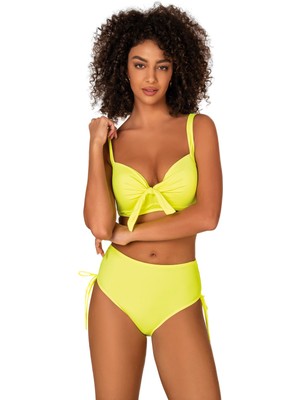 Endeep Kadın Fiyonk Detaylı Sarı Büyük Beden Bikini Takımı