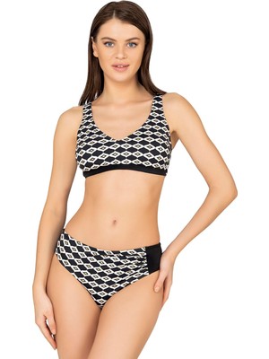 Endeep Kadın Geometrik Desenli Büzgülü Toparlayıcı Bikini Takımı