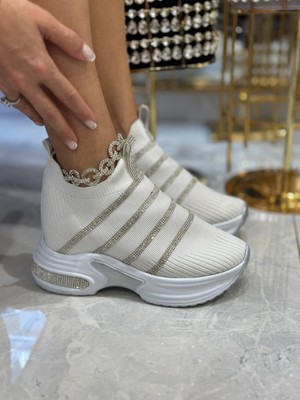 Triko Star Kristal Taşlı Özel Tasarım Spor Ayakkabı Beyaz