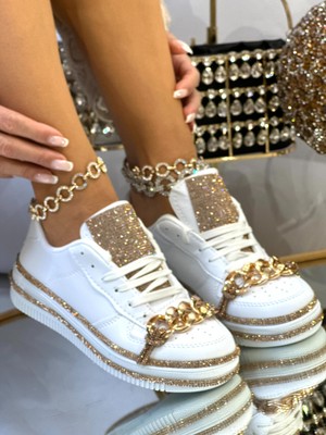 Diva Kristal Taşlı Özel Tasarım Spor Ayakkabı Beyaz