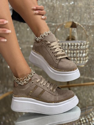 Bird Kristal Taşlı Spor Ayakkabı Kahverengi