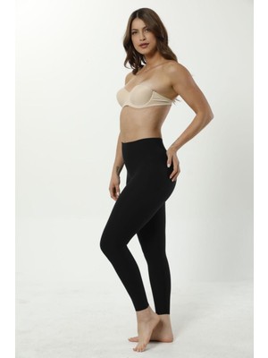 Kadın Siyah Normal Bel Korseli Tayt