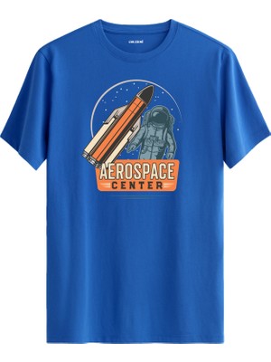 Colermi Astronot ve Roket Baskılı  Mavi Tişört