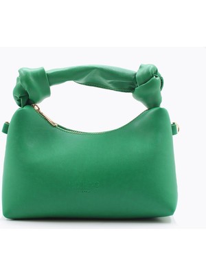 Kadın Yeşil Soft Deri Düğüm Detaylı Kulplu Zincir Askılı Mini El Omuz Baget Çanta