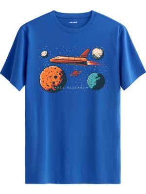 Colermi Gezegen ve Uzay Mekiği Baskılı  Mavi Tişört