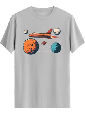 Colermi Gezegen ve Uzay Mekiği Baskılı  Gri Tişört