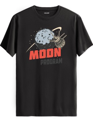Colermi Ay ve Uzay Aracı Baskılı  Antrasit  Pamuk Tişört