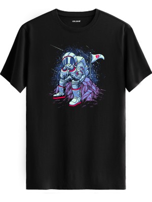 Colermi Üzgün Astronot Baskılı  Siyah  Pamuk Tişört