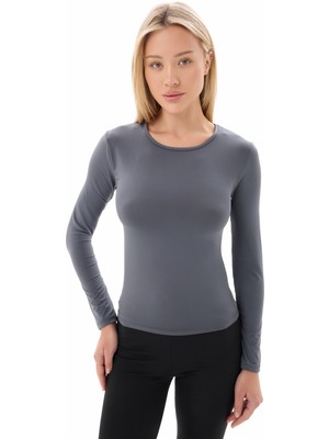 Kadın Füme Bisiklet Yaka Uzun Kollu Viskon Basic Body