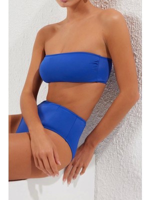 Moda Leopar Atma Kap Straplez Yüksek Bel Hipster Yeşil Straplez Yüksek Bel Hipster Bikini Takımı