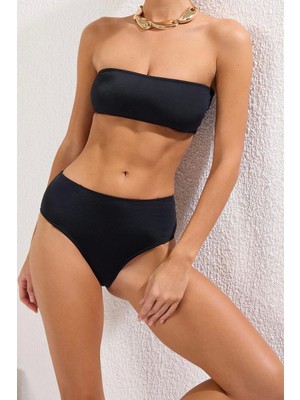 Moda Leopar Atma Kap Straplez Yüksek Bel Hipster Yeşil Straplez Yüksek Bel Hipster Bikini Takımı