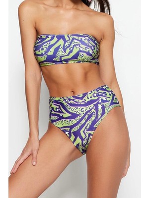 Yeni Leopar Straplez Yüksek Bel Hipster Desenli Straplez Yüksek Bel Hipster Bikini Takımı