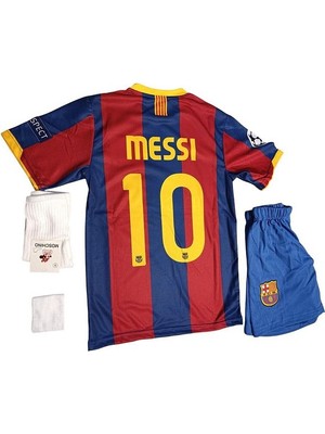Alaturka Mix Barcelona Lionel Messi Şampiyonlar Ligi 4 Lü Çocuk Forması Şort+Forma+Bileklik+Çorap