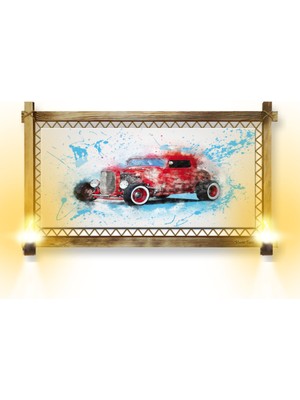 Miyrem Rustik,ledli Kanvas Tablo  Kırmızı Antika B