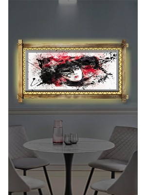 Miyrem Rustik,ledli Kanvas Tablo  Soyut Kadın O