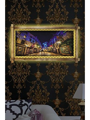 Miyrem Rustik,ledli Kanvas Tablo  Gece Sokak Işıklar O