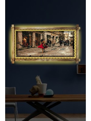 Miyrem Rustik,ledli Kanvas Tablo  Kırmızılı Kadın K