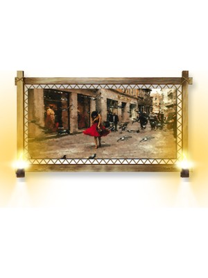 Miyrem Rustik,ledli Kanvas Tablo  Kırmızılı Kadın K