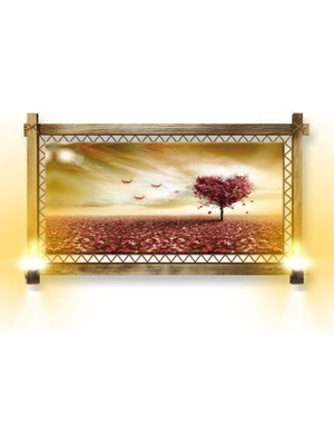 Miyrem Rustik,ledli Kanvas Tablo  Kalp Ağaç O