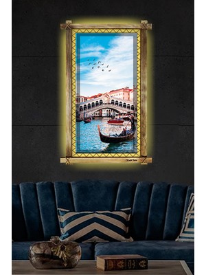 Miyrem Rustik,ledli Kanvas Tablo  Venedik Kayık B