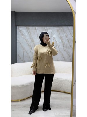 Touche Fiyonk Detaylı Triko Kazak Bej