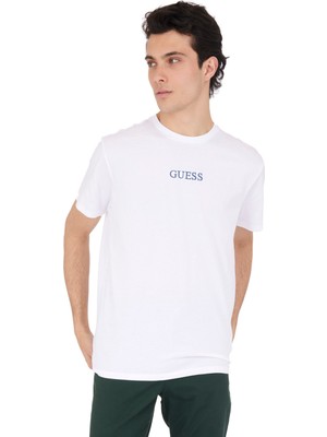 Guess Bisiklet Yaka Desenli Beyaz Erkek T-Shirt M5RI58K9RM1G011 Ss Bsc Cıty Of Drm