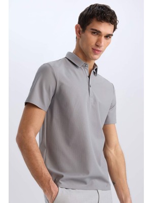 DeFacto Slim Fit Dar Kesim Polo Yaka Kısa Kollu Waffle Tişört E1209AX25SM