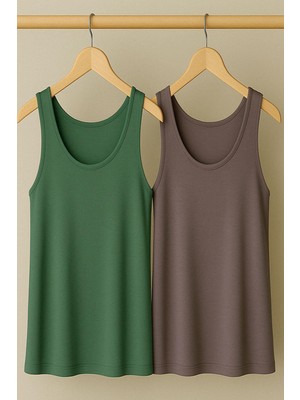 2 Adet A Kesim Rahat Kalıp Basic Kalın Askılı Atlet Tişört