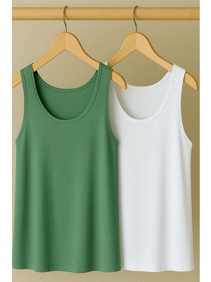 2 Adet A Kesim Rahat Kalıp Basic Kalın Askılı Atlet Tişört