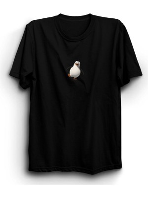 Little Penguin, Minik Penguen, Baskılı Siyah Unisex %100 Pamuk Tişört