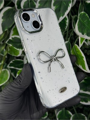 IPHONE 15 Uyumlu Kalpli / Kurdeleli / Kirazlı Simli Kılıf