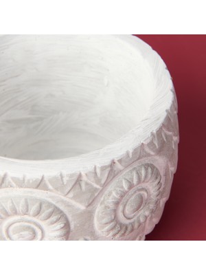Objevi Kozalak Desenli Beton Saksı - Krem - 8X10 cm