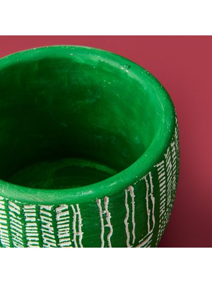 Objevi Antik Desenli Eskitme Beton Saksı - Yeşil - 9X11 cm