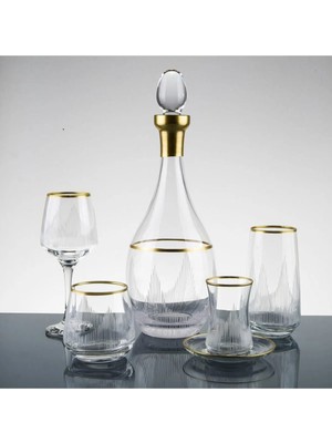 61 Parça 12 Kişilik Gold Yaldız El Dekor Kesme Su Takımı