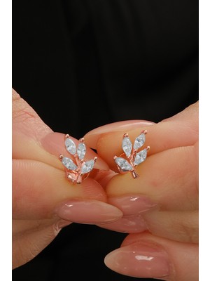 Gümüş Rose Markız Kesim Zirkon Taşlı Yaprak Küpe SGTL12837ROSE