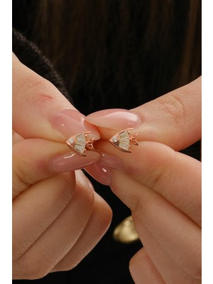 Gümüş Rose Baget Kesim Zirkon Taşlı Balık Modeli Küpe SGTL12826ROSE