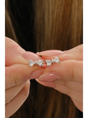 Gümüş Rodyumlu Kalp Kesim Zirkon Taşlı Fiyonk Küpe SGTL12840RODAJ