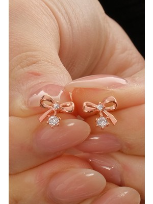 Gümüş Rose Zirkon Taşlı Zarif Fiyonk Küpe SGTL12830ROSE