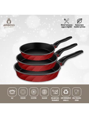 Amboss Paris 3 Parça Döküm Titanyum Kaplama Tava Seti Kırmızı