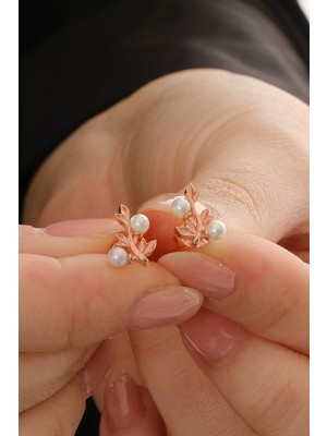 Gümüş Rose Incili Sarmaşık Küpe SGTL12842ROSE