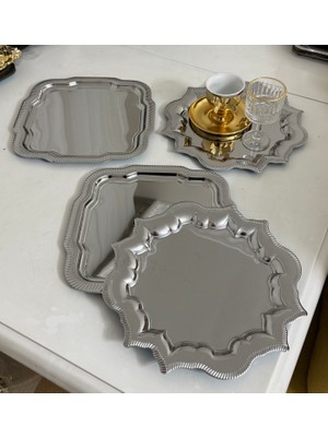 Çelik Iki Model 2 Adet Güneş Model 2 Adet Dalgalı Papatya Model Sunum Tepsisi