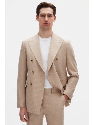 Ds Damat Regular Fit Bej Çizgili Kruvaze Takim Elbise 4HF05ORT01588