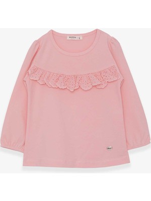 Breeze Kız Çocuk Uzun Kollu Tişört Fırıfırlı 3-8 Yaş, Pudra